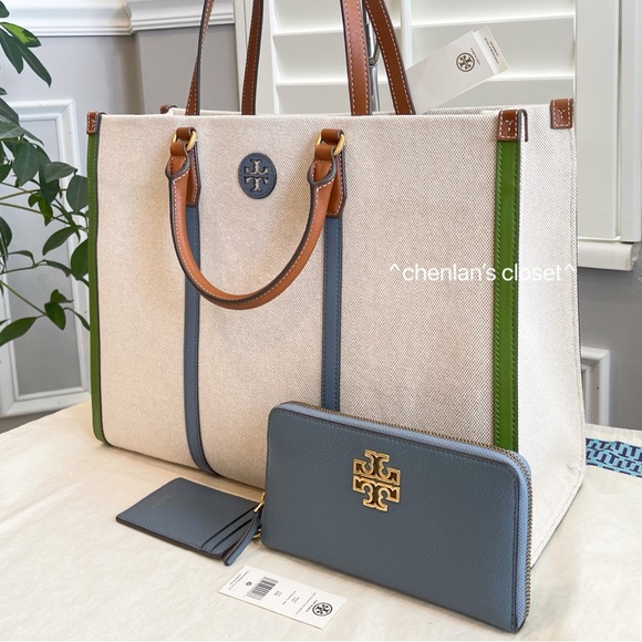 🔥🌈HP🎉NeW! Tory Burch Blake Canvas Jumbo Tote + Wallet + Card case - Picture 3 of 13